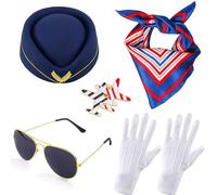TOEECY 5 Piezas Accesorios de Disfraz de Azafata para Mujer Cosplay con Guantes, Gafas, Bufanda, Broche, Boina para Adultos Disfraces y Eventos Temáticos