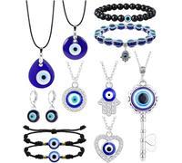 TOEECY 5 Piezas Conjunto Joyas Ojo Turco Hamsa Amuleto Collar Multicapa Pendientes Pulsera Cristal Brillante Acero Inoxidable