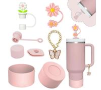 TOEECY Stanley Cup Accesorios 5 Piezas Tapa de Silicona Antiderrame Tapas Pajitas Mariposa Colgantes Accessories para Vasos 1200 ml y 850 ml No Incluye Tazas (Rosa)