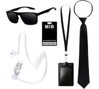 TOEECY 6 Piezas Conjunto Disfraz Agente Seguridad Profesional Gorra Gafas Aviador Corbata Tarjeta Identificación Auricular Seguridad Adultos Carnaval