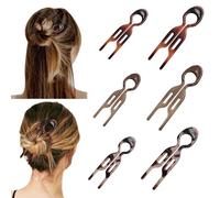 TOEECY 6 Piezas Horquillas para Pelo en Forma de U French Hair Pin Alfiler de Bollo Francés de Carey Chapa Palo para Cabello con Mango Mágico para Cabello Fino Grueso y Largo