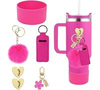 TOEECY 6 Piezas Pajitas Reutilizables Silicona Accesorios Taza Termica Llavero Pompón Flor Corazón Adhesivo Vaso Bebida
