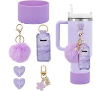 TOEECY 6 Piezas Pajitas Reutilizables Silicona Accesorios Taza Termica Llavero Pompón Flor Corazón Adhesivo Vaso Bebida