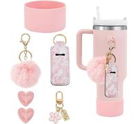 TOEECY 6 Piezas Pajitas Reutilizables Silicona Accesorios Taza Termica Llavero Pompón Flor Corazón Adhesivo Vaso Bebida