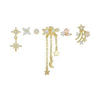 TOEECY 6 Piezas Pendientes Luna Estrella Circonita Brillante Aros Pequeños Colgantes Celestiales Joyas Plateadas Mujer