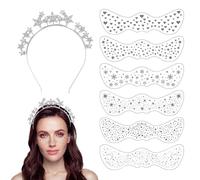 TOEECY 7 Piezas Conjunto Diadema Estrellas Brillantes Pegatinas Faciales Doradas Accesorios Cabello Corona Elegante Decoración Facial