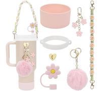 TOEECY 7 Piezas Correa Portátil Margarita Botella Agua Pajita Reutilizable Accesorios Vaso Termo Llavero Pompón Decorativo