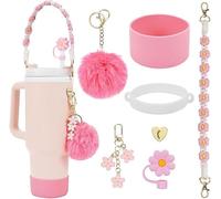 TOEECY 7 Piezas Correa Portátil Margarita Botella Agua Pajita Reutilizable Accesorios Vaso Termo Llavero Pompón Decorativo