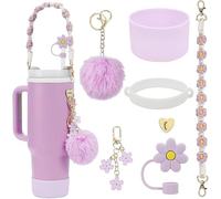 TOEECY 7 Piezas Correa Portátil Margarita Botella Agua Pajita Reutilizable Accesorios Vaso Termo Llavero Pompón Decorativo