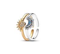 TOEECY Anillos Ajustables Celestiales Sol Luna Brillantes Incrustaciones Cristal Conjunto Joyas Mujer