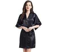 TOEECY Bata Mujer Verano Kimono Robe Satén Albornoz Elegante Batas Casa Pijamas Suave Cómodo Novia Ducha