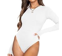 TOEECY Body para Mujer Manga Larga Cuello Redondo Stretch Sexy Bodies Vestir Ajustada Lencería Elegante Mono Leotardo Bodysuit Color Sólido Jumpsuit Suave Cálida Tops (Blanco,L)