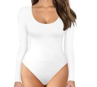 TOEECY Body para Mujer Manga Larga Cuello Redondo Stretch Sexy Bodies Vestir Ajustada Lencería Elegante Mono Leotardo Bodysuit Jumpsuit Cálida Tops (Blanco,M)