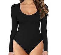 TOEECY Body para Mujer Manga Larga Cuello Redondo Stretch Sexy Bodies Vestir Ajustada Lencería Elegante Mono Leotardo Bodysuit Jumpsuit Cálida Tops (Negro,L)