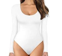 TOEECY Body para Mujer Manga Larga Cuello Redondo Stretch Sexy Bodies Vestir Ajustada Lencería Elegante Mono Leotardo Bodysuit Jumpsuit Cálida Tops (Blanco,XXL)