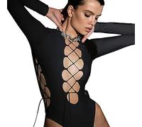 TOEECY Body para Mujer Manga Larga Cuello V Stretch Sexy Bodies Vestir Ajustada Lencería Elegante Mono Leotardo Bodysuit Jumpsuit Suave Tops (Negro,L)