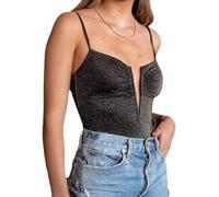 TOEECY Body sin Mangas Mujer Sexy Tirantes Finos Escote V Profundo Bodysuit Moldeador Brillante Elegante Top Reductor Vientre Plano Camiseta Ajustada Monos de Vestir