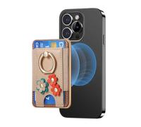 TOEECY Cartera Magnética para Teléfono Tarjetero Adhesivo Billetera de Cuero PU con Flores Soporte Compatible Fácil Acceso a Las Tarjetas para Modelos iPhone 16/15/14/13/12(Caqui)