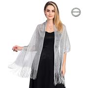 TOEECY Chales Estolas Bufanda Metálicos Brillantes para Mujer con Hebilla Chal Elegante Glitter Estola Ligera Fulares Shawl con Flecos para Bodas Bridemaids Vestido de Fiesta Partido (Plata)