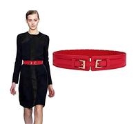 TOEECY Cinturones de Mujer Ancho Cuero PU Cintura con Hebilla de Metal Vintage Elástico para Camisa Vestidos (Rojo)