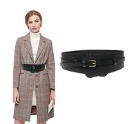 TOEECY Cinturones de Mujer Ancho Cuero PU Doble Capa Cintura con Hebilla de Metal Vintage Elástico para Camisa Vestidos (Negro)