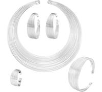 TOEECY Juegos de Joyas Nacional Africana para Mujer 5 Piezas Bib Dorado Choker Collares Babero Abierto Brazalete Puño Ancho Pendientes Anillos Oro/Plata Joyería Bisutería