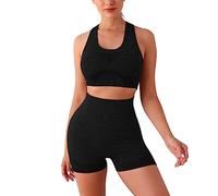 TOEECY Conjunto de 2 Piezas de Yoga para Mujer Fitness Gym Running Pantalones Cortos Deportivos De Cintura Alta Set Yoga Para Correr y Brasier Deportivo Ropa Deportiva Para Gimnasio (L/XL)