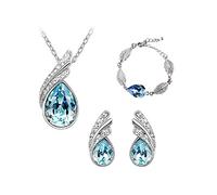 TOEECY Conjunto De Joyas De Mujer Con Cristal Azul En Forma De Gota Collar Y Pendientes Elegantes Juego De Joyería Para Mujer Accesorios De Moda Con Diseño Brillante Y Detalles Finos