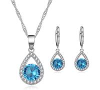TOEECY Cristales Conjuntos de Joyas para Mujer y Niñas Cristales Colgante Collar Pendientes Cubic Zirconia Plata chapada 925 Fiesta Boda Nupcial Dama de Honor (Azul)
