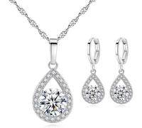 TOEECY Cristales Conjuntos de Joyas para Mujer y Niñas Cristales Colgante Collar Pendientes Cubic Zirconia Plata chapada 925 Fiesta Boda Nupcial Dama de Honor (Rojo)