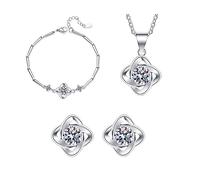 TOEECY Conjunto de Joyas de Trébol de Cuatro Hojas Plata de Ley 925 con Circonitas Colgante Collar Pendientes Pulsera Fiesta Boda Nupcial Dama de Honor para Niñas Novia (#1)