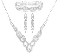 TOEECY Conjunto de Joyas Novia Cristal Collar Diamantes de Imitación de Plata Pulsera Pendientes Juegos de Joyas para Mujer Boda (#2)
