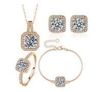 TOEECY Juegos de Joyas Mujer Colgantes Collar Zirconia Cubo Conjunto de Pulseras Pendientes Anillos Conjunto de Fiesta para Mujer y Niña (Oro)