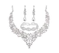 TOEECY Conjuntos de Joyas Novia Elegante Juego de Boda Cristal Collar llamativos Diamantes de Imitación Pulseras Lágrima Pendientes Compromiso Fiesta Prom Joyas (Blanco)