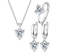 TOEECY Conjunto Joyas Corazón Cristal Brillante Collar Pendientes Anillo Plata Elegante Mujer Accesorios Ajustable
