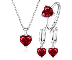 TOEECY Conjunto Joyas Corazón Cristal Brillante Collar Pendientes Anillo Plata Elegante Mujer Accesorios Ajustable