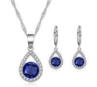 TOEECY Cristales Conjuntos de Joyas para Mujer y Niñas Cristales Colgante Collar Pendientes Cubic Zirconia Plata chapada 925 Fiesta Boda Nupcial Dama de Honor (Azul marino)