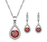 TOEECY Cristales Conjuntos de Joyas para Mujer y Niñas Cristales Colgante Collar Pendientes Cubic Zirconia Plata chapada 925 Fiesta Boda Nupcial Dama de Honor (Rojo)