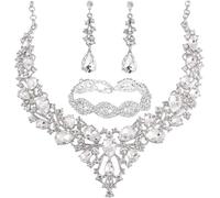 TOEECY Conjuntos de Joyas Novia Elegante Juego de Boda Cristal Collar llamativos Diamantes de Imitación Pulseras Lágrima Pendientes Compromiso Fiesta Prom Joyas (Blanco)