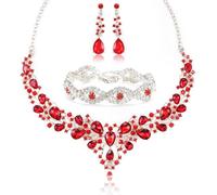 TOEECY Conjunto Joyas Nupciales Cristales Champán Collar Pendientes Pulsera Elegante Brillante Adornos Mujer Accesorios Ceremonia