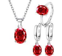 TOEECY Cristales Conjuntos de Joyas para Mujer y Niñas Anillo Collar Pendientes Colgante Cristales Cubic Zirconia Plata chapada 925 Fiesta Boda Nupcial Dama de Honor (Rojo)