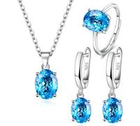 TOEECY Cristales Conjuntos de Joyas para Mujer y Niñas Anillo Collar Pendientes Colgante Cristales Cubic Zirconia Plata chapada 925 Fiesta Boda Nupcial Dama de Honor (Azul)