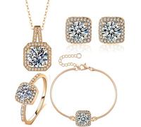 TOEECY Juegos de Joyas Mujer Colgantes Collar Zirconia Cubo Conjunto de Pulseras Pendientes Anillos Conjunto de Fiesta para Mujer y Niña (Oro)