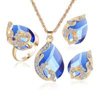 TOEECY Conjunto Joyería Lágrima Cristal Pavo Real Elegante Collar Pendientes Anillo Adornos Brillantes Dorado