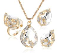 TOEECY Conjunto Joyería Lágrima Cristal Pavo Real Elegante Collar Pendientes Anillo Adornos Brillantes Dorado