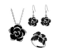TOEECY Flores Camelia Conjuntos de Joyas para Mujer y Niñas Colgante Collar Pendientes Anillo Cubic Zirconia Fiesta Boda Nupcial Dama de Honor (Plata)