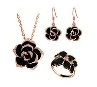 TOEECY Conjunto Joyería Rosa Floral Collar Pendientes Anillo Cristales Brillantes Acero Inoxidable Elegante Mujer