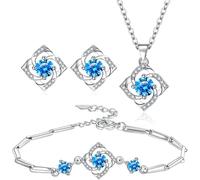 TOEECY Conjunto Joyería Trébol Cuadrado Cristal Zirconia Cúbica Collar Pendientes Pulsera Plata Brillante Elegante Mujer