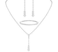 TOEECY Juego de Boda Novia Joyas Mujer y Niñas Conjunto de Joyas de Cristal Plata Colgante Collar Lágrima Pendientes Pulseras para Boda Nupcial Dama de Honor (Plata-3)