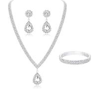 TOEECY Conjunto Lágrima Cristal Zirconia Collar Pendientes Pulsera Nupcial Elegante Joyas Brillantes Ceremonia